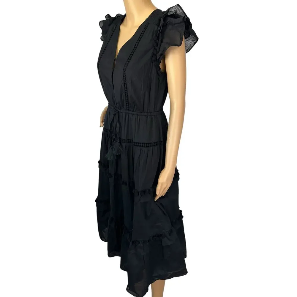 J. Crew Pom-Pom Dress in Cotton Voile Black L2559 Size 4